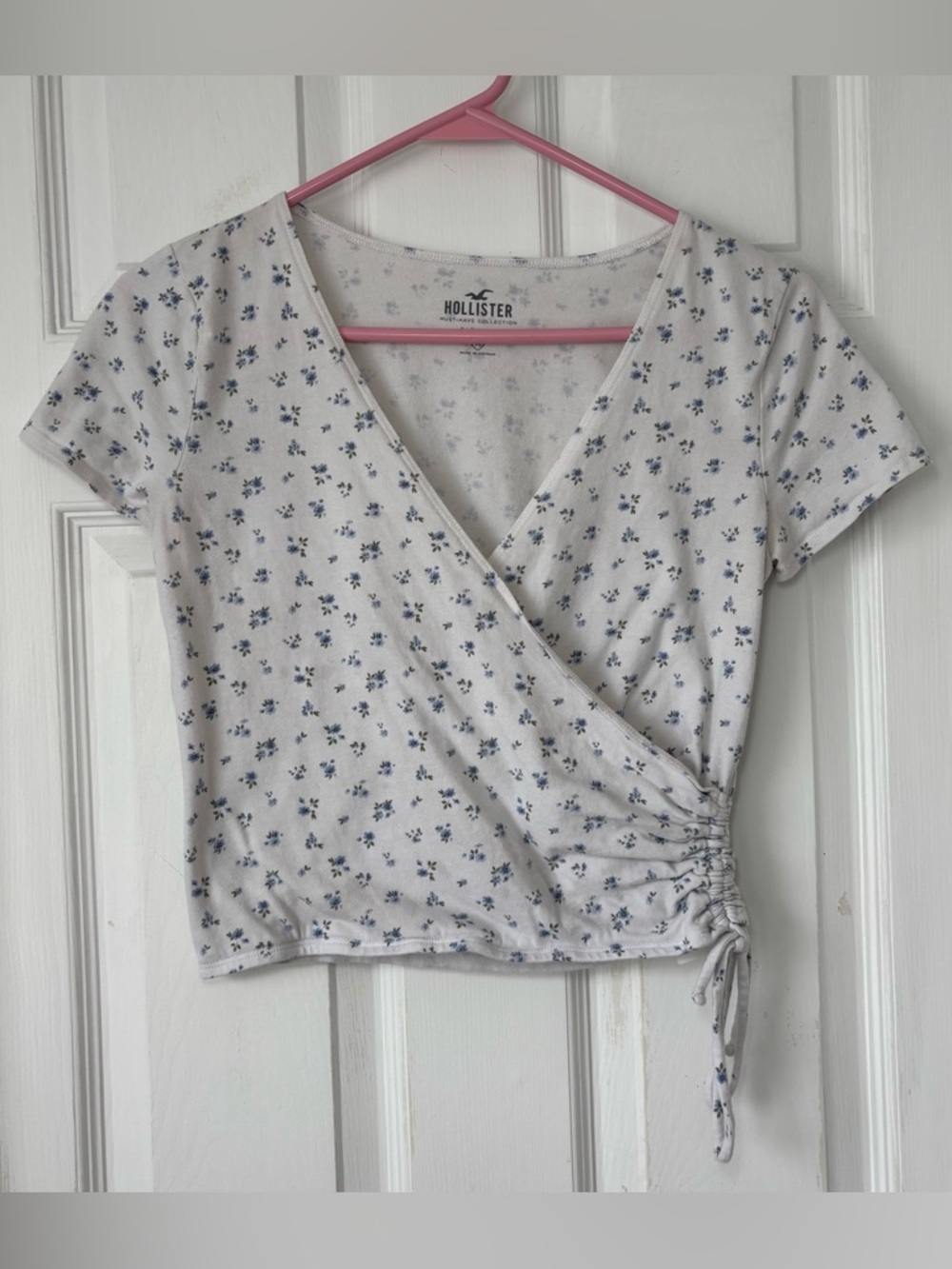 Hollister Blue & White Ditsy Floral Y2K Wrap Top